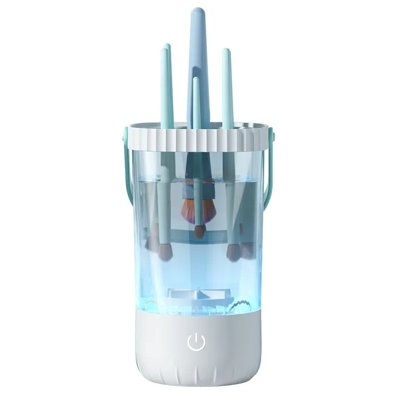 White rechargeable electric makeup brush cleaning device with USB charging cable