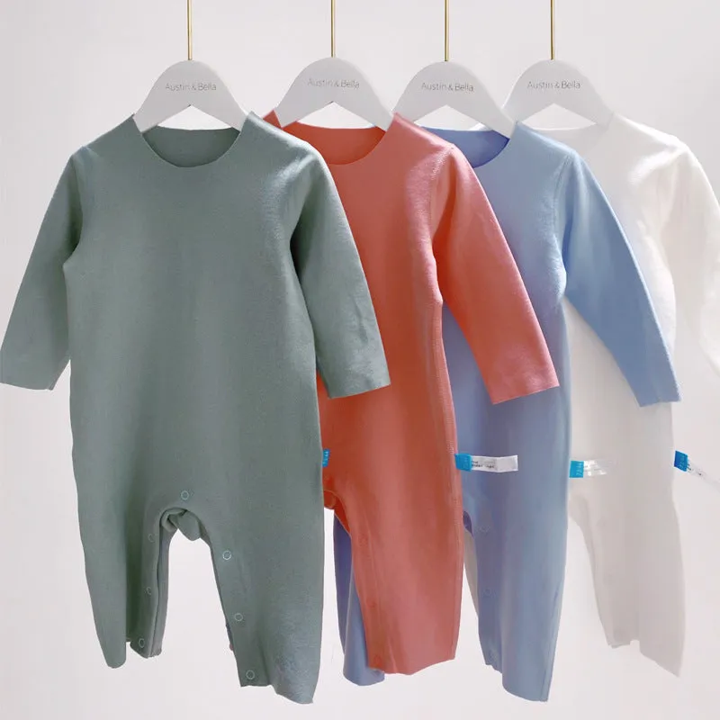 Baby pajama climbing suit in 100% polyester with blue colour, footed Siamese style, on white background