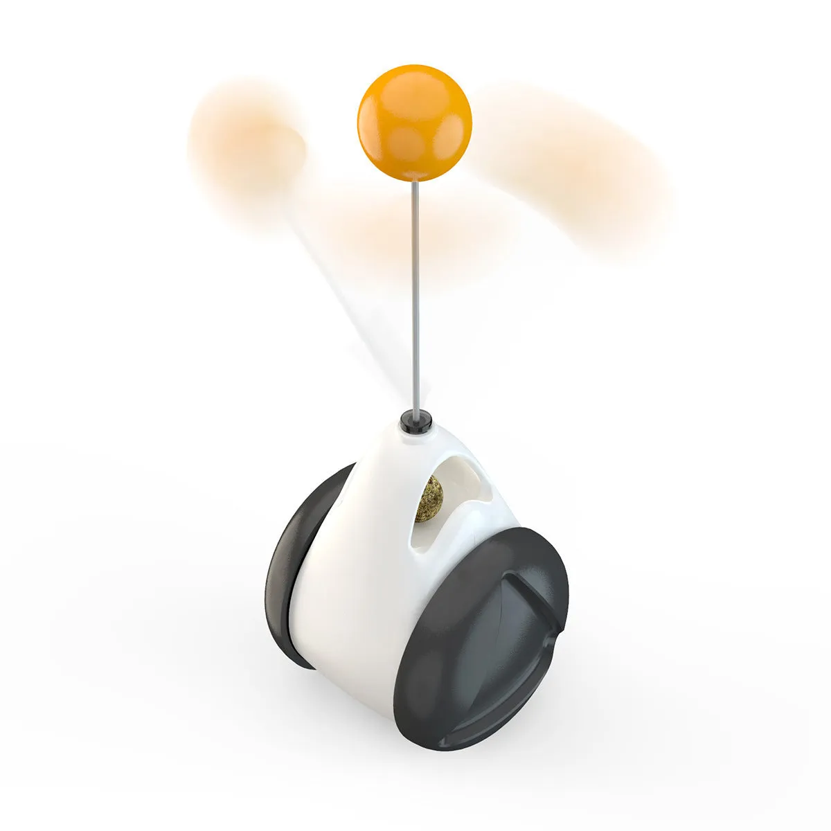Electric automatic lifting cat toy with rabbit hair teaser and black ABS body on a light floor