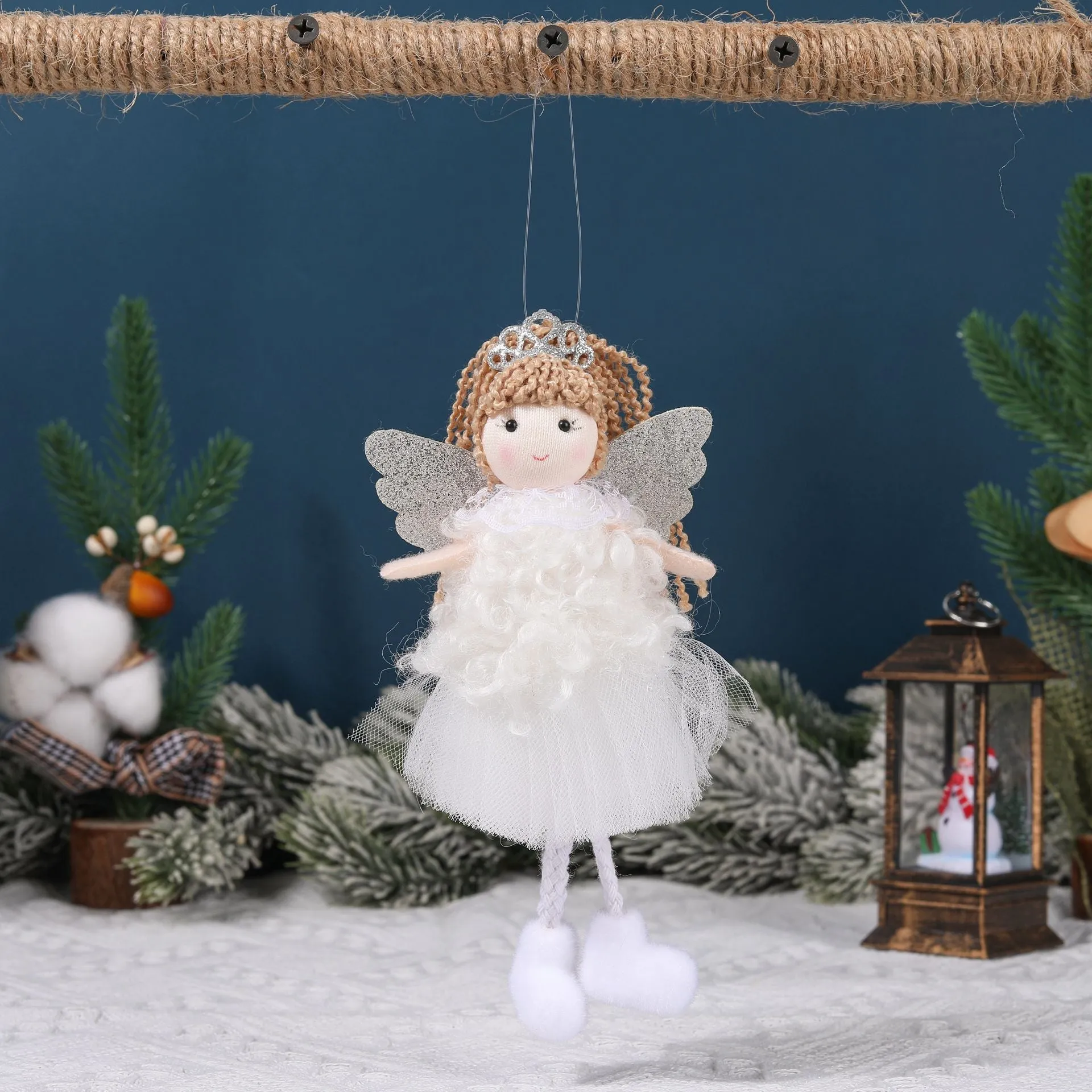 Christmas angel girl fabric hair pendant for a high ponytail in cartoon style.