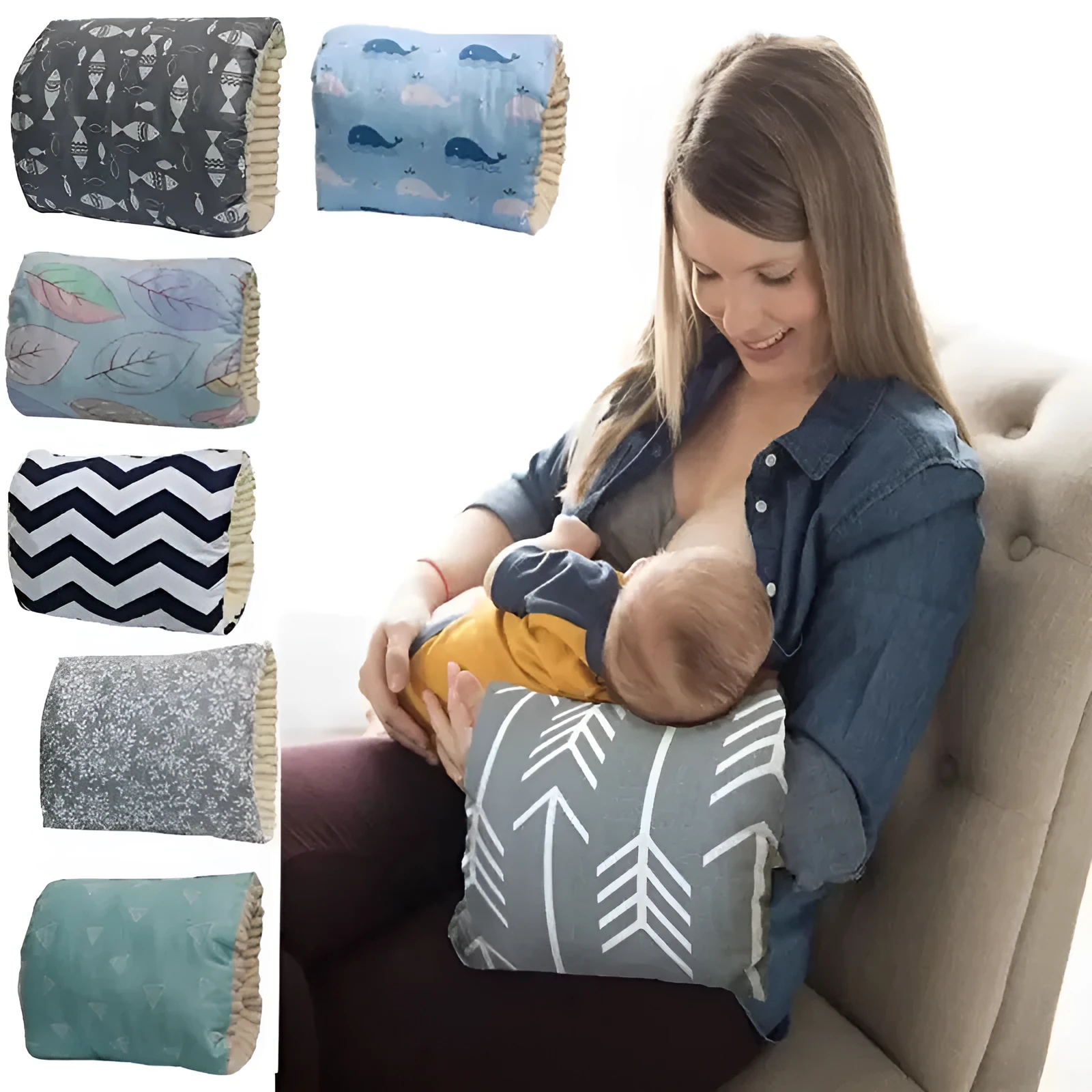 Adjustable cotton nursing arm pillow in blue triangle colour, 25x23cm, for breastfeeding support