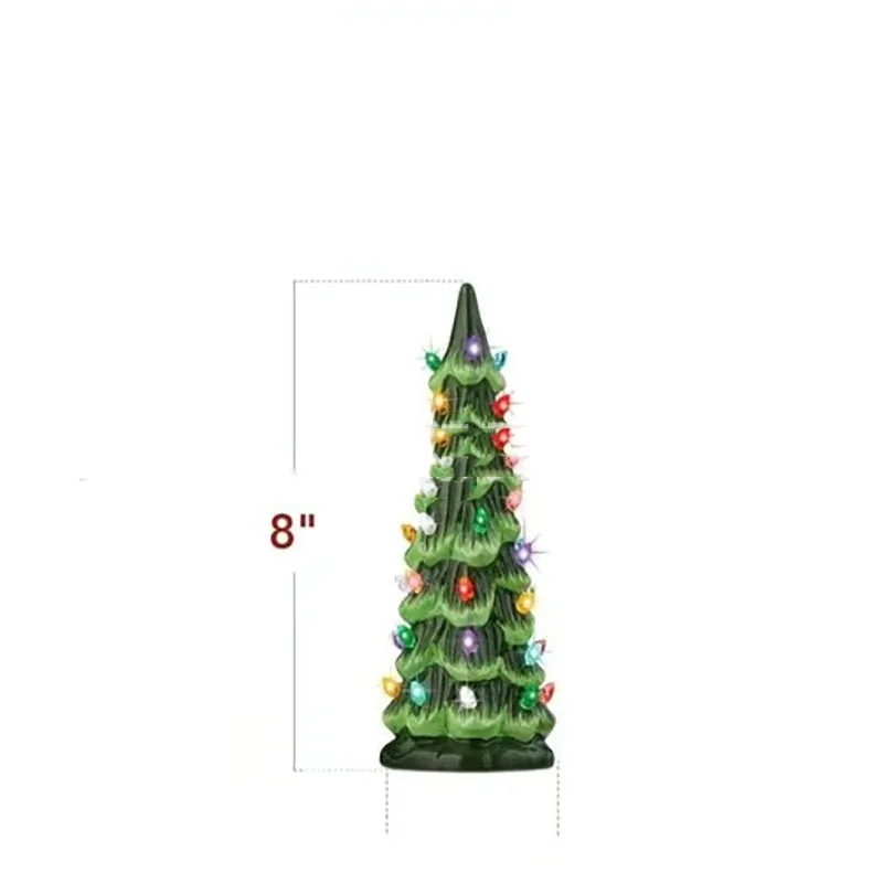 Set of three white resin Christmas tree lamp ornaments in 20cm, 25cm, and 30cm sizes with LED lights.