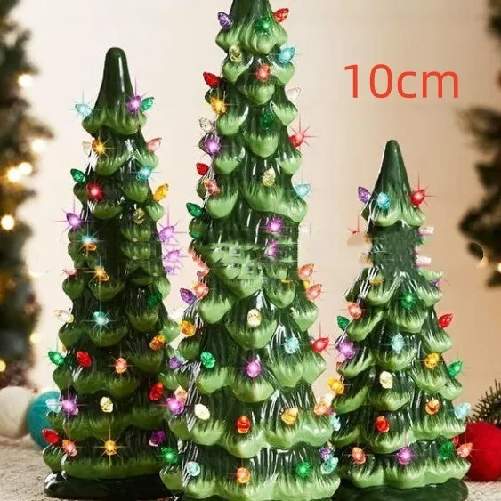 Set of three white resin Christmas tree lamp ornaments in 20cm, 25cm, and 30cm sizes with LED lights.