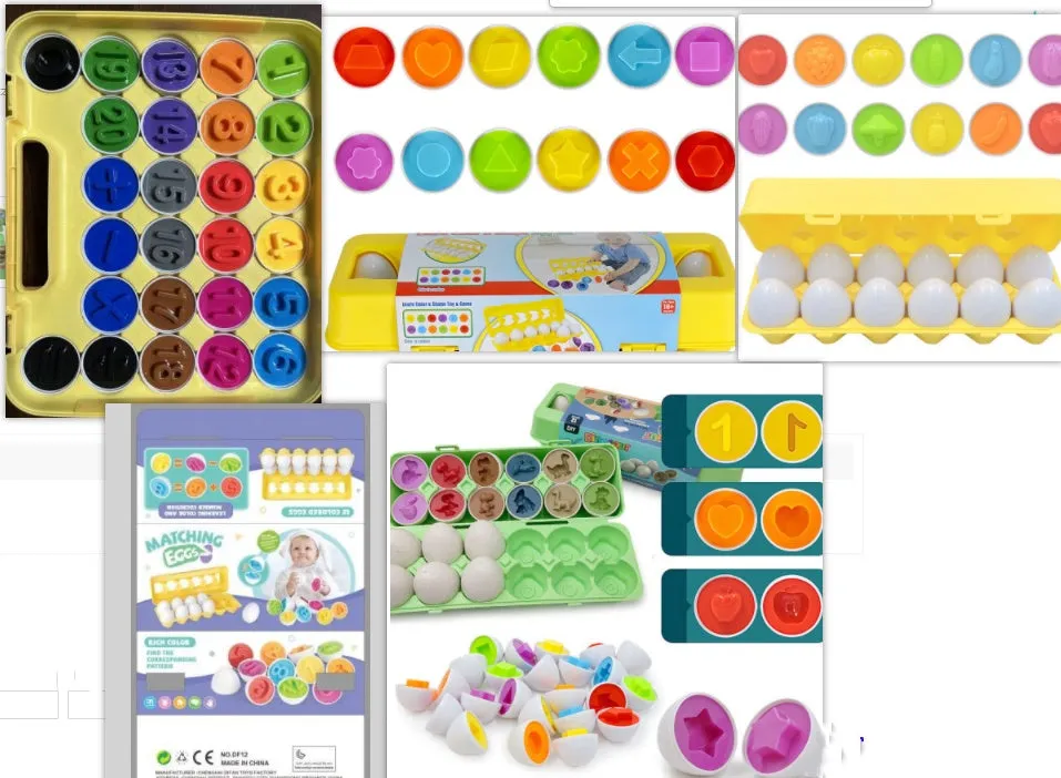 12 shape matching eggs toy set in green plastic with storage case, educational toy for children 3-6 years
