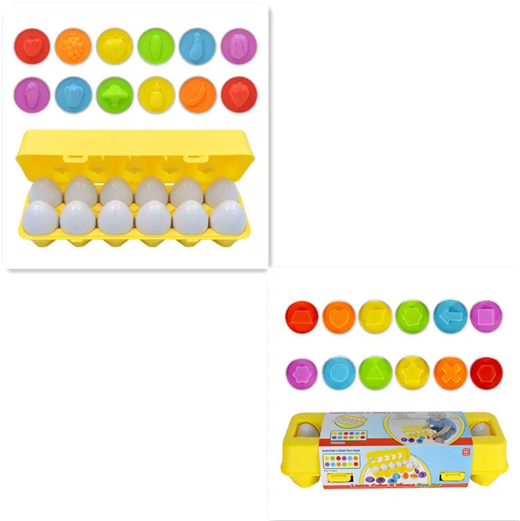 12 shape matching eggs toy set in green plastic with storage case, educational toy for children 3-6 years