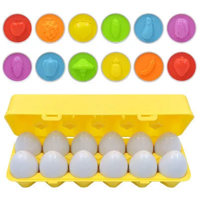 12 shape matching eggs toy set in green plastic with storage case, educational toy for children 3-6 years
