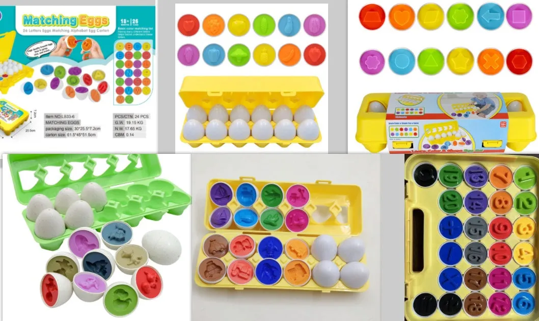 12 shape matching eggs toy set in green plastic with storage case, educational toy for children 3-6 years