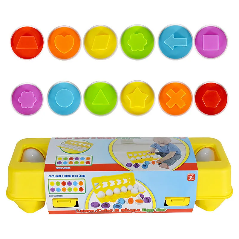 12 shape matching eggs toy set in green plastic with storage case, educational toy for children 3-6 years