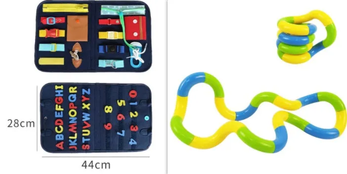 Soft felt busy board for toddlers with dressing and buttoning activities, foldable design, colourful style