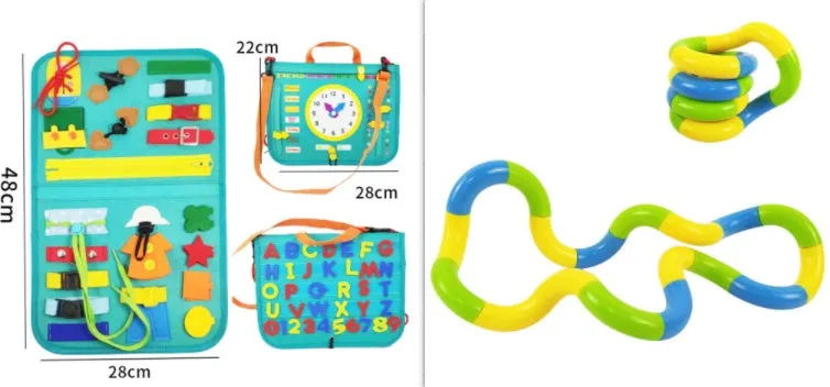 Soft felt busy board for toddlers with dressing and buttoning activities, foldable design, colourful style
