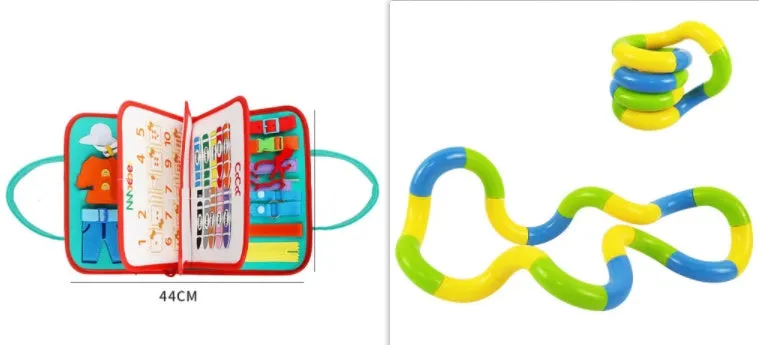 Soft felt busy board for toddlers with dressing and buttoning activities, foldable design, colourful style