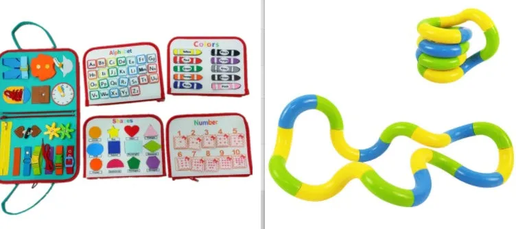Soft felt busy board for toddlers with dressing and buttoning activities, foldable design, colourful style
