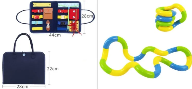 Soft felt busy board for toddlers with dressing and buttoning activities, foldable design, colourful style