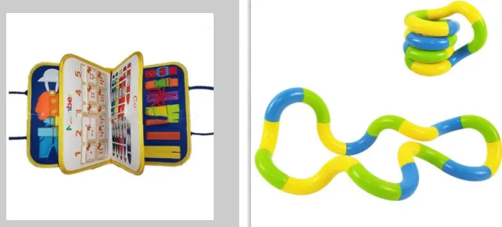 Soft felt busy board for toddlers with dressing and buttoning activities, foldable design, colourful style