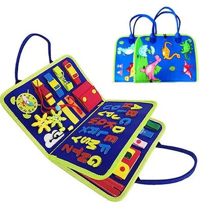 Soft felt busy board for toddlers with dressing and buttoning activities, foldable design, colourful style