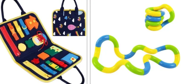 Soft felt busy board for toddlers with dressing and buttoning activities, foldable design, colourful style