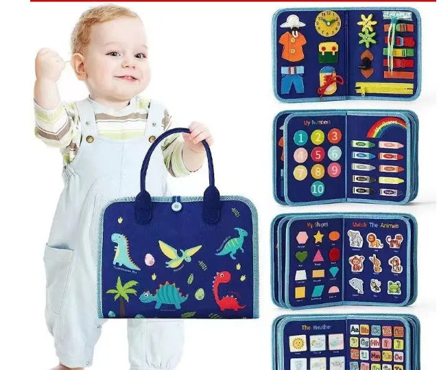 Soft felt busy board for toddlers with dressing and buttoning activities, foldable design, colourful style
