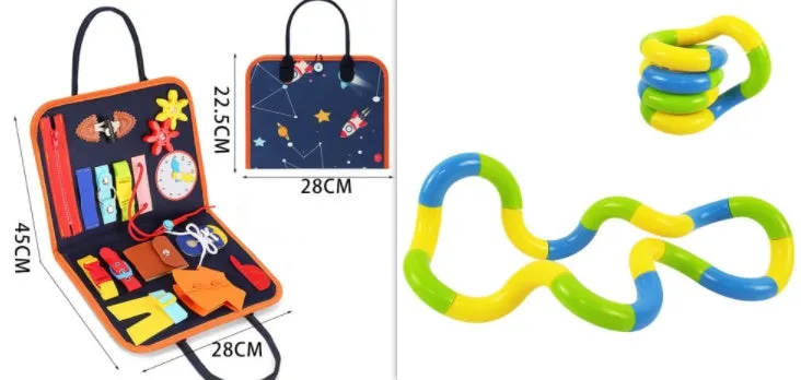Soft felt busy board for toddlers with dressing and buttoning activities, foldable design, colourful style