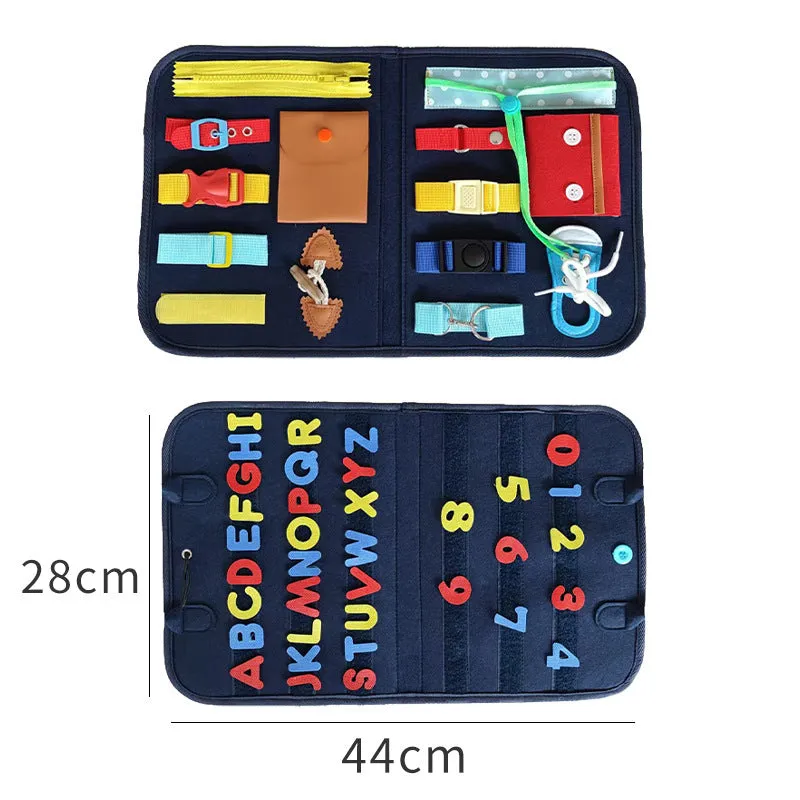 Soft felt busy board for toddlers with dressing and buttoning activities, foldable design, colourful style