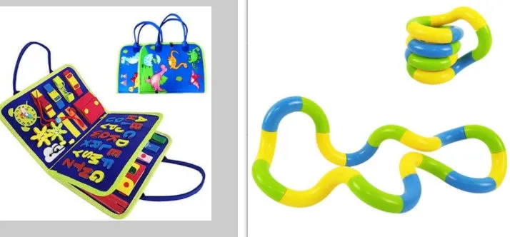Soft felt busy board for toddlers with dressing and buttoning activities, foldable design, colourful style