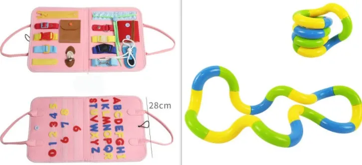 Soft felt busy board for toddlers with dressing and buttoning activities, foldable design, colourful style