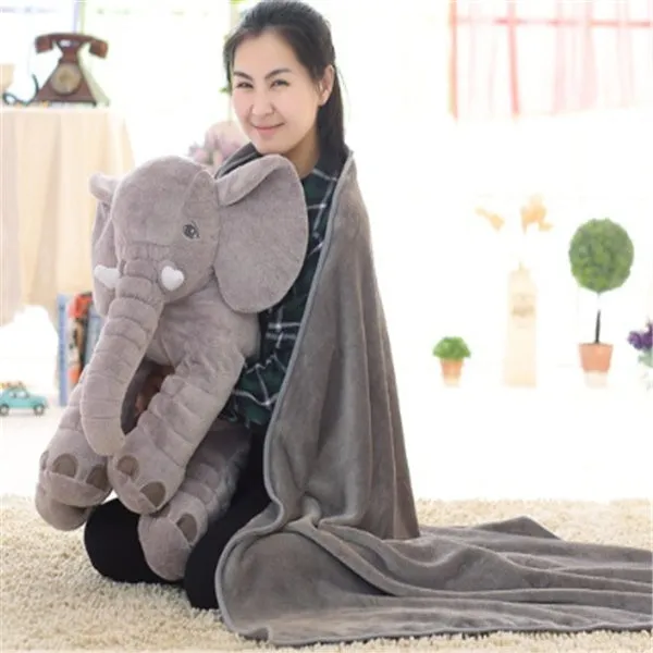 Elephant Doll Pillow Baby Comfort Sleep Plush Toy with PP Cotton Filling Machine Washable Short Plush 60cm and 40cm Sizes Gray Blue Pink Yellow Purple Small or Large Blanket Option