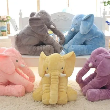 Elephant Doll Pillow Baby Comfort Sleep Plush Toy with PP Cotton Filling Machine Washable Short Plush 60cm and 40cm Sizes Gray Blue Pink Yellow Purple Small or Large Blanket Option
