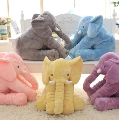 Elephant Doll Pillow Baby Comfort Sleep Plush Toy with PP Cotton Filling Machine Washable Short Plush 60cm and 40cm Sizes Gray Blue Pink Yellow Purple Small or Large Blanket Option