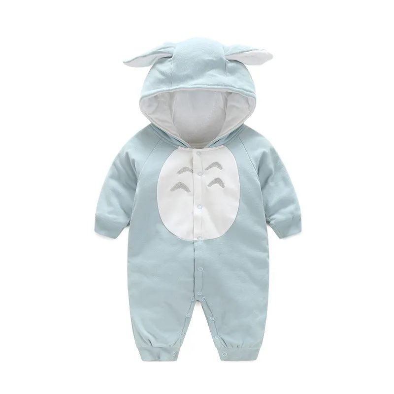 Cotton baby jumpsuit romper in blue with long sleeves, available in sizes 66cm to 90cm