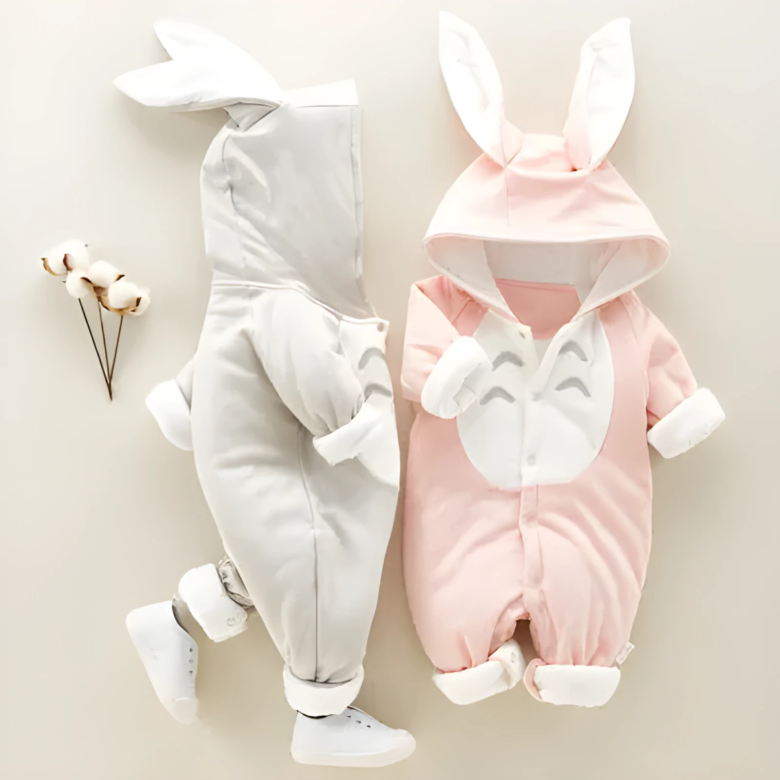 Cotton baby jumpsuit romper in blue with long sleeves, available in sizes 66cm to 90cm