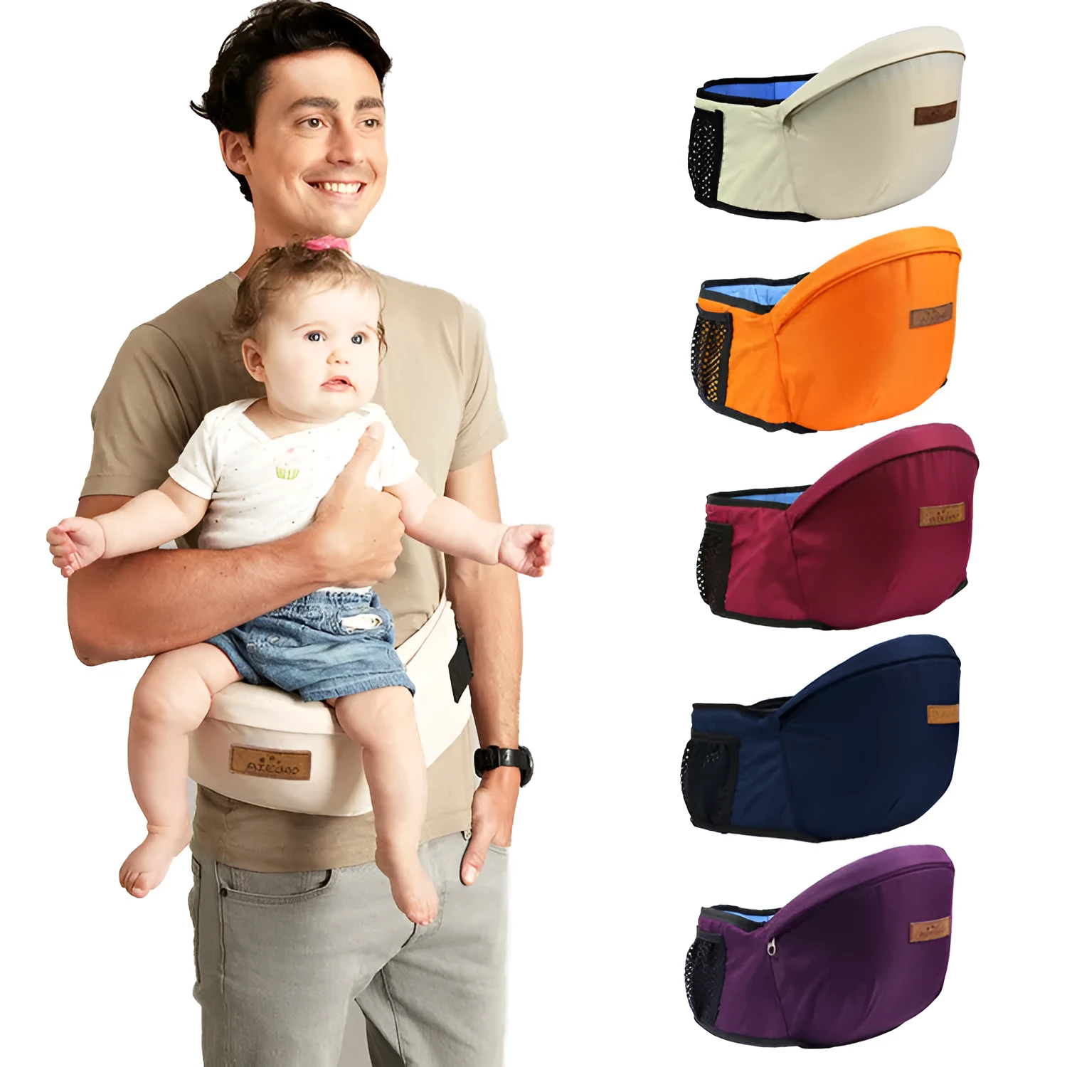 Front hugging baby waist stool in single waist style for holding children 3 to 36 months, available in multiple colours