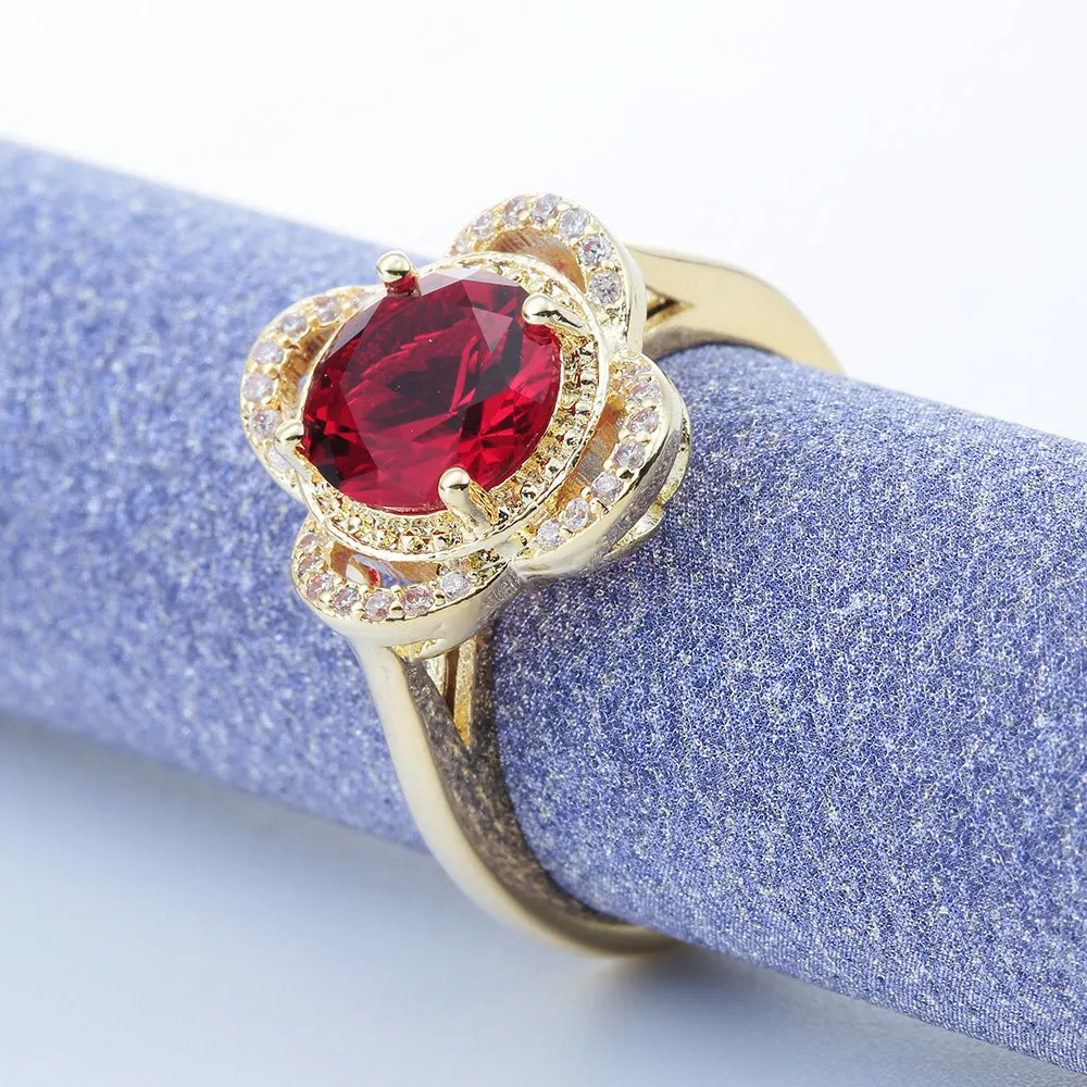 Copper ring with zircon inlay in fruit shape design, electroplated finish in colour 10-6-1395