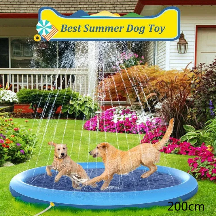 Blue non-slip PVC splash pad 150cm inflated for kids and pet dog outdoor summer water play