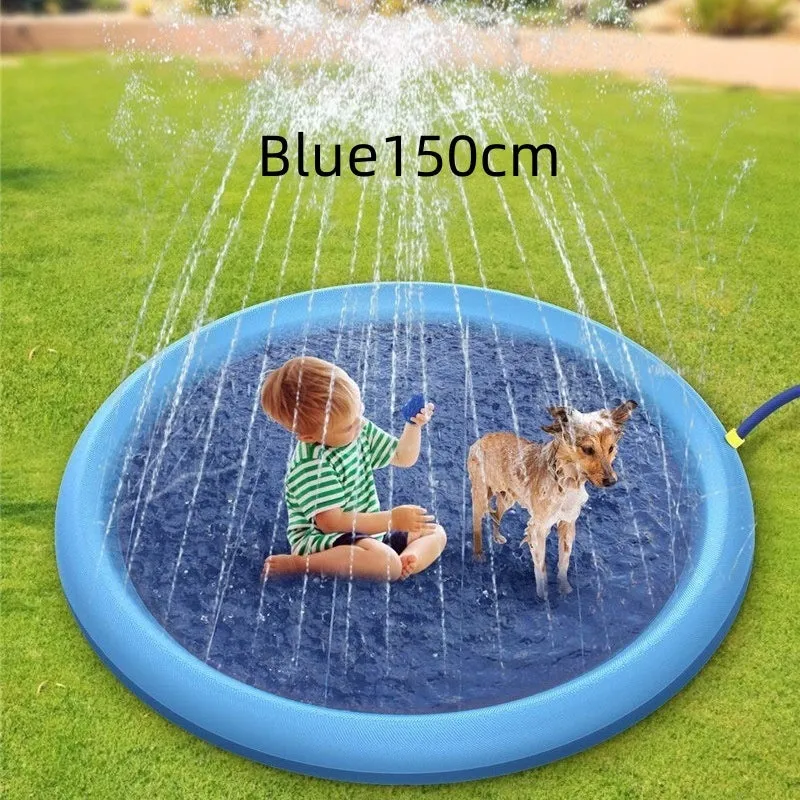 Blue non-slip PVC splash pad 150cm inflated for kids and pet dog outdoor summer water play