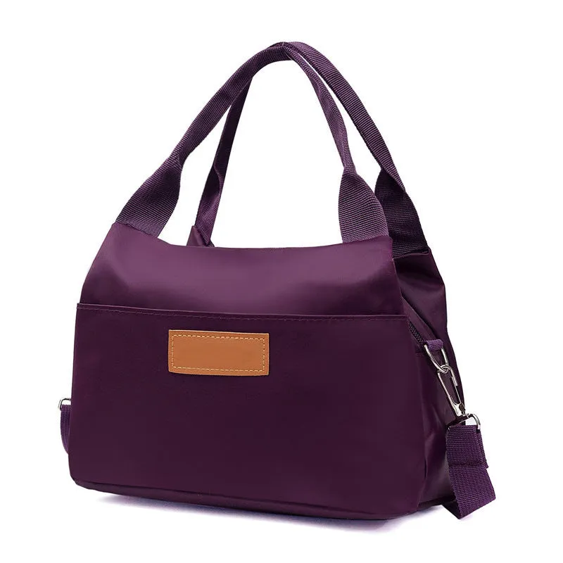Women's nylon shoulder bag large capacity square vertical with sandwich zipper pocket, black colour option