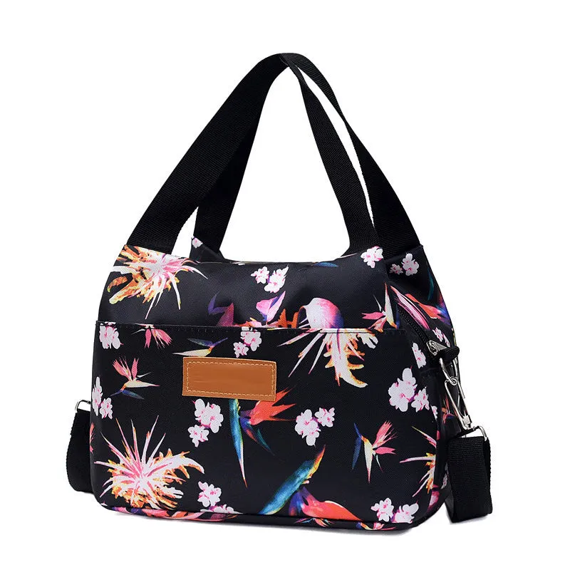 Women's nylon shoulder bag large capacity square vertical with sandwich zipper pocket, black colour option