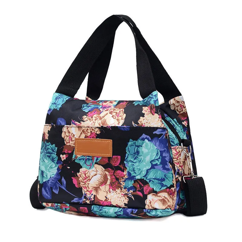 Women's nylon shoulder bag large capacity square vertical with sandwich zipper pocket, black colour option