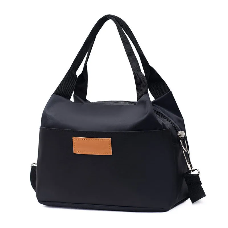 Women's nylon shoulder bag large capacity square vertical with sandwich zipper pocket, black colour option