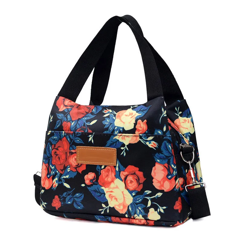 Women's nylon shoulder bag large capacity square vertical with sandwich zipper pocket, black colour option