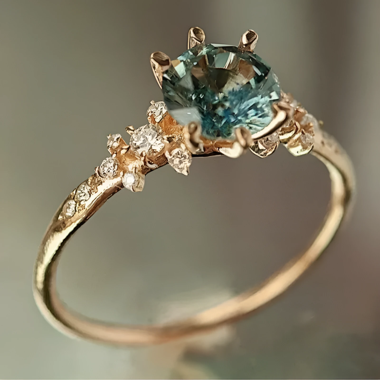 Gold plated claw setting zircon ring with chamfered square geometric pattern on band