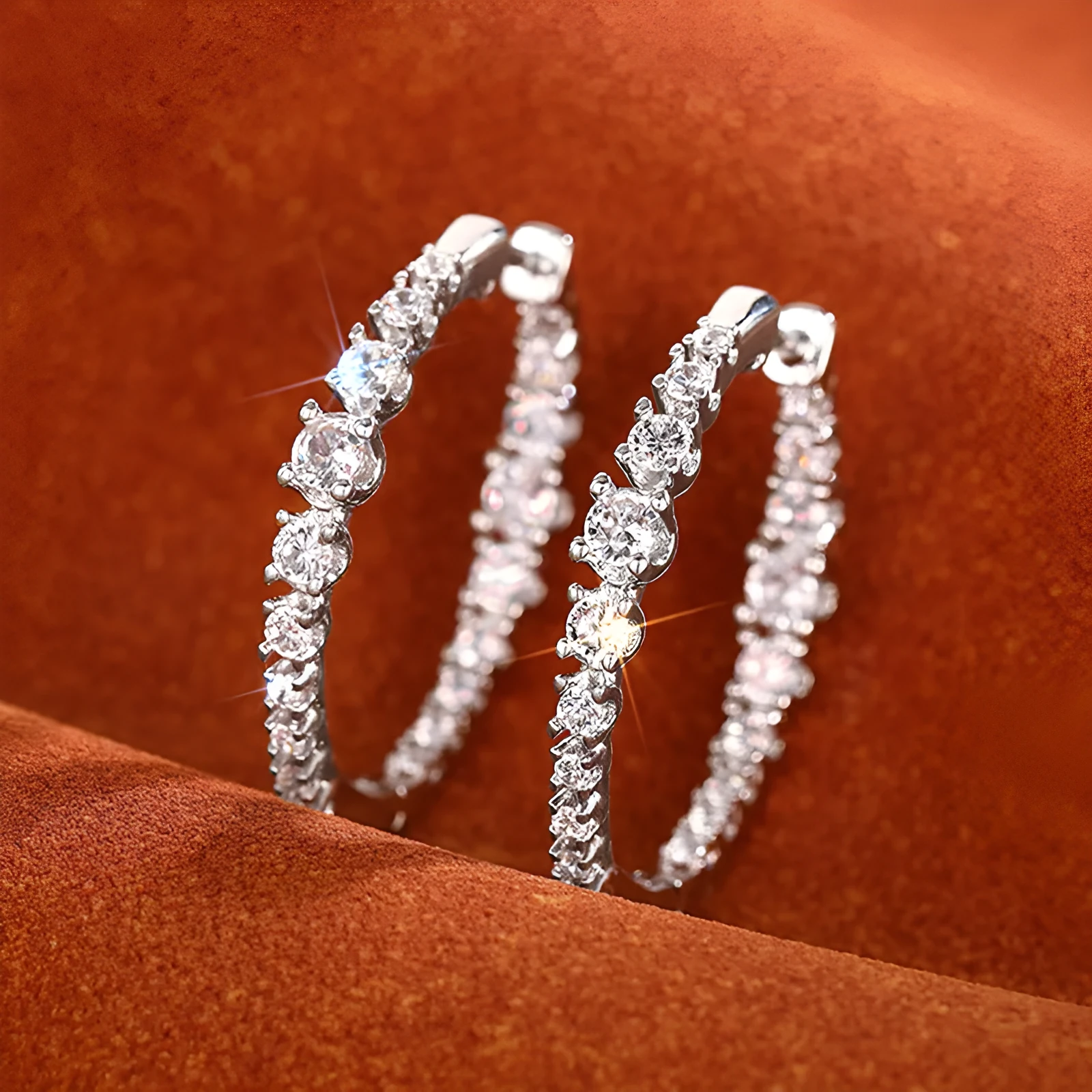 Women's copper geometric round zircon earrings with white gold colour finish and inlaid stone
