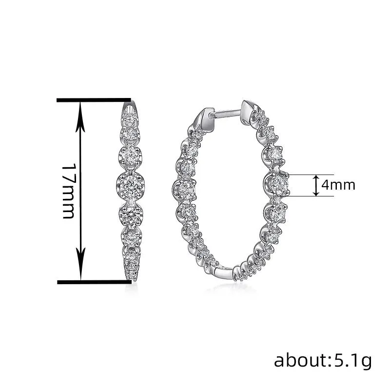 Women's copper geometric round zircon earrings with white gold colour finish and inlaid stone
