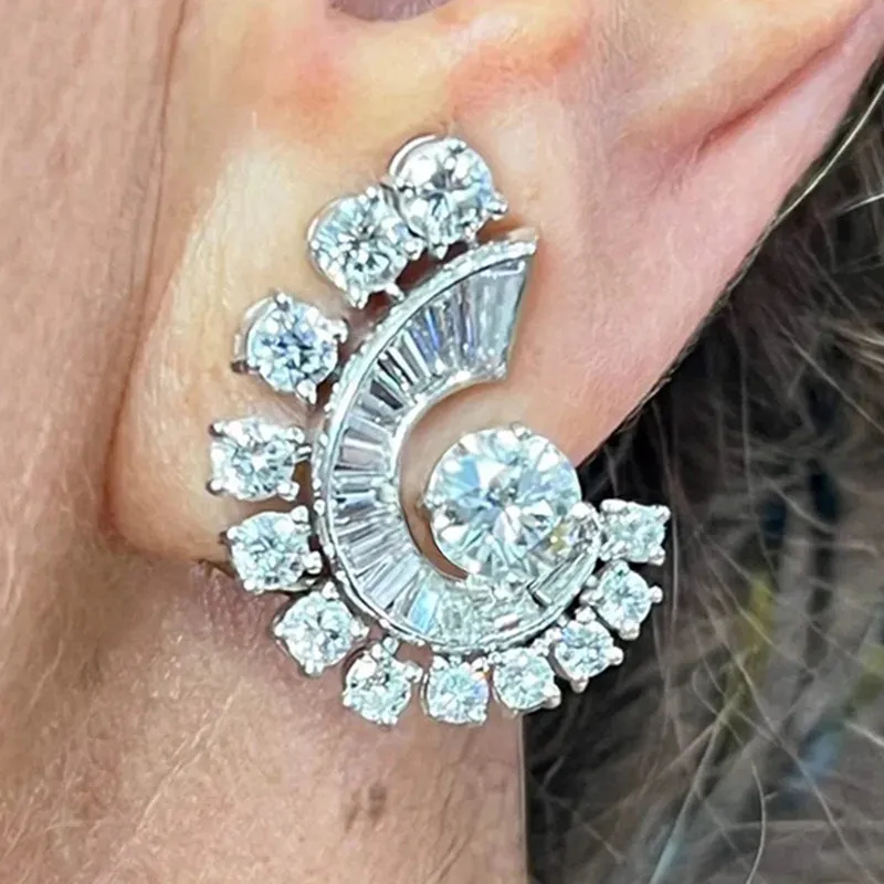 Copper geometry earrings with electroplated white gold finish unisex sweet ring style daily accessories