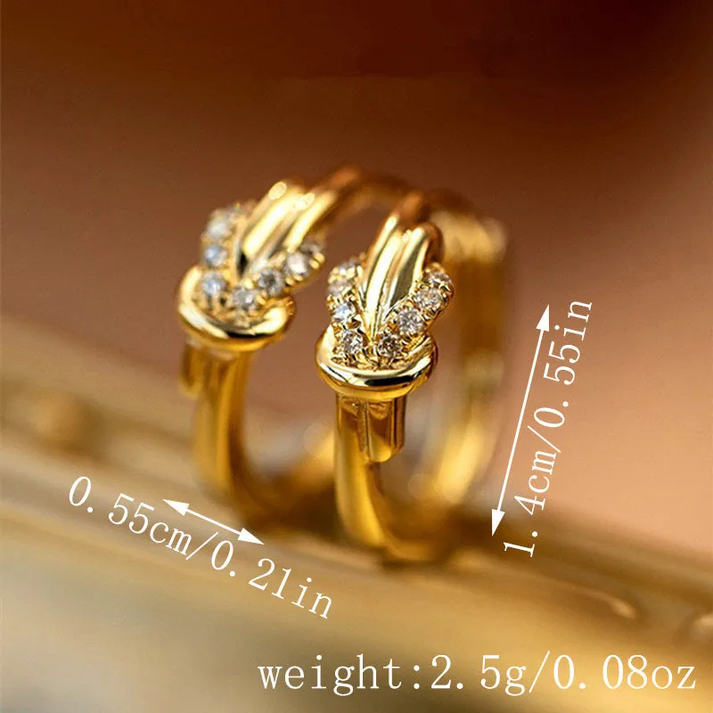 Gold copper vachette clasp earrings for women with geometric inlaid zircon stones and real gold finish