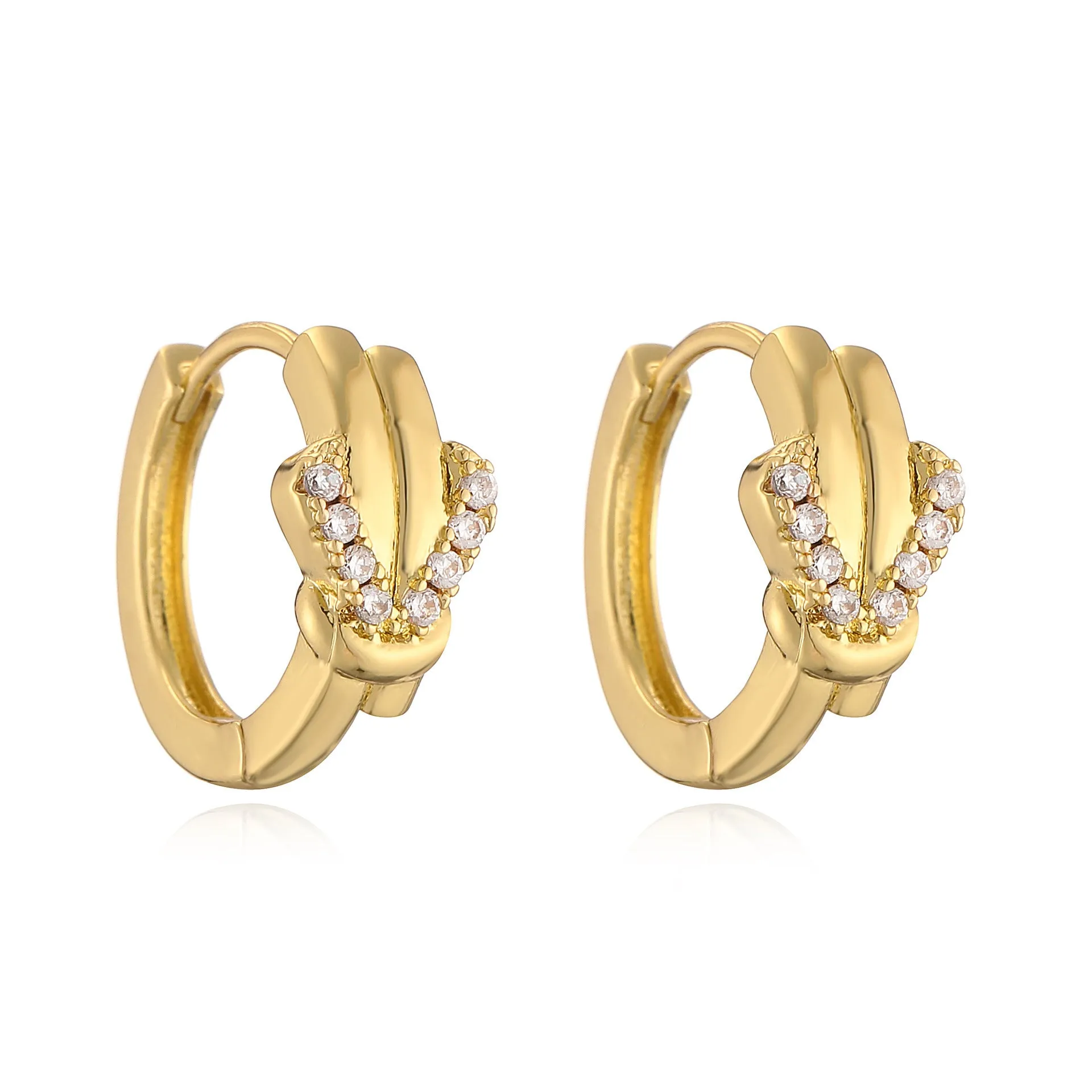 Gold copper vachette clasp earrings for women with geometric inlaid zircon stones and real gold finish