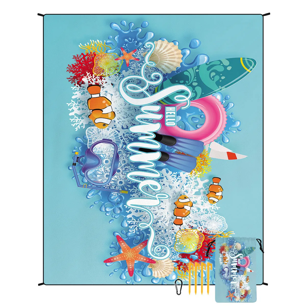 Polyester moisture-proof outdoor picnic mat 180x220cm with fashion personality design, suitable for beach camping group use