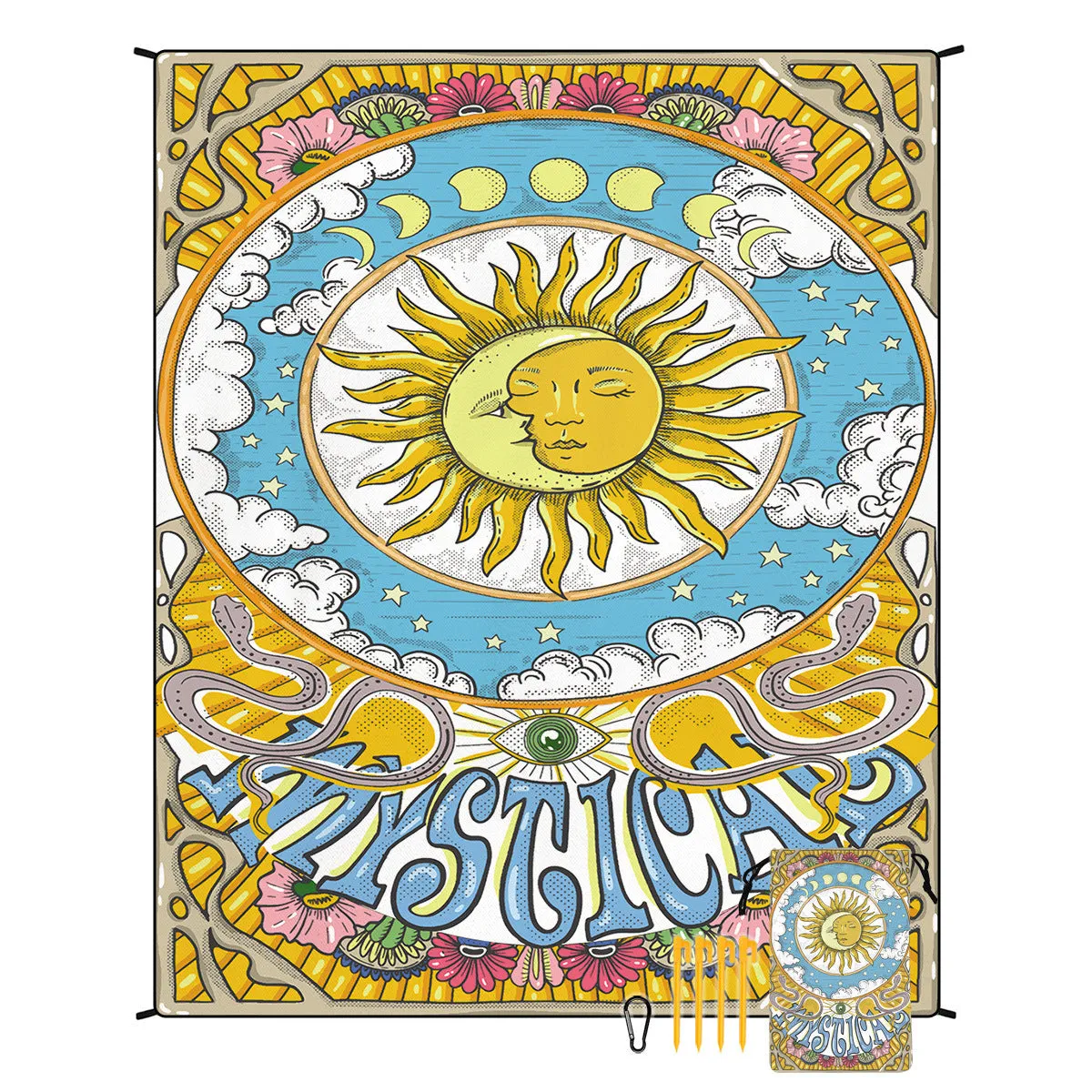 Polyester moisture-proof outdoor picnic mat 180x220cm with fashion personality design, suitable for beach camping group use