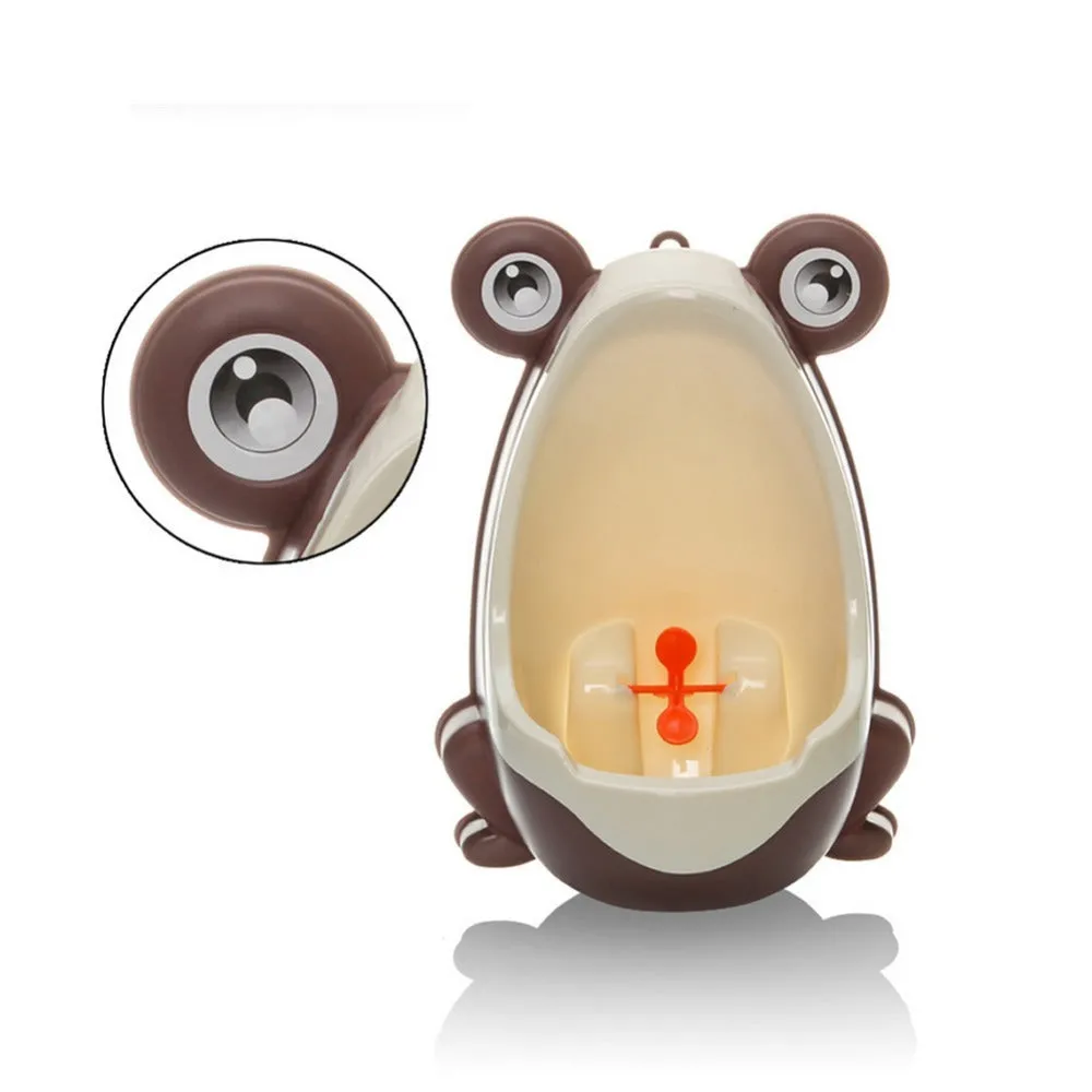 Ergonomic frog-shaped children baby potty toilet with rotating windmill in yellow and green, adjustable sucker, and large capacity