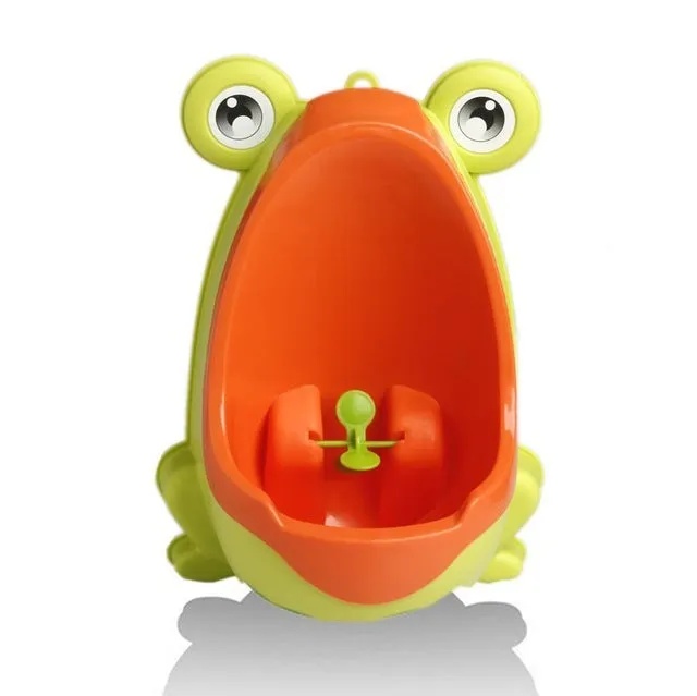 Ergonomic frog-shaped children baby potty toilet with rotating windmill in yellow and green, adjustable sucker, and large capacity