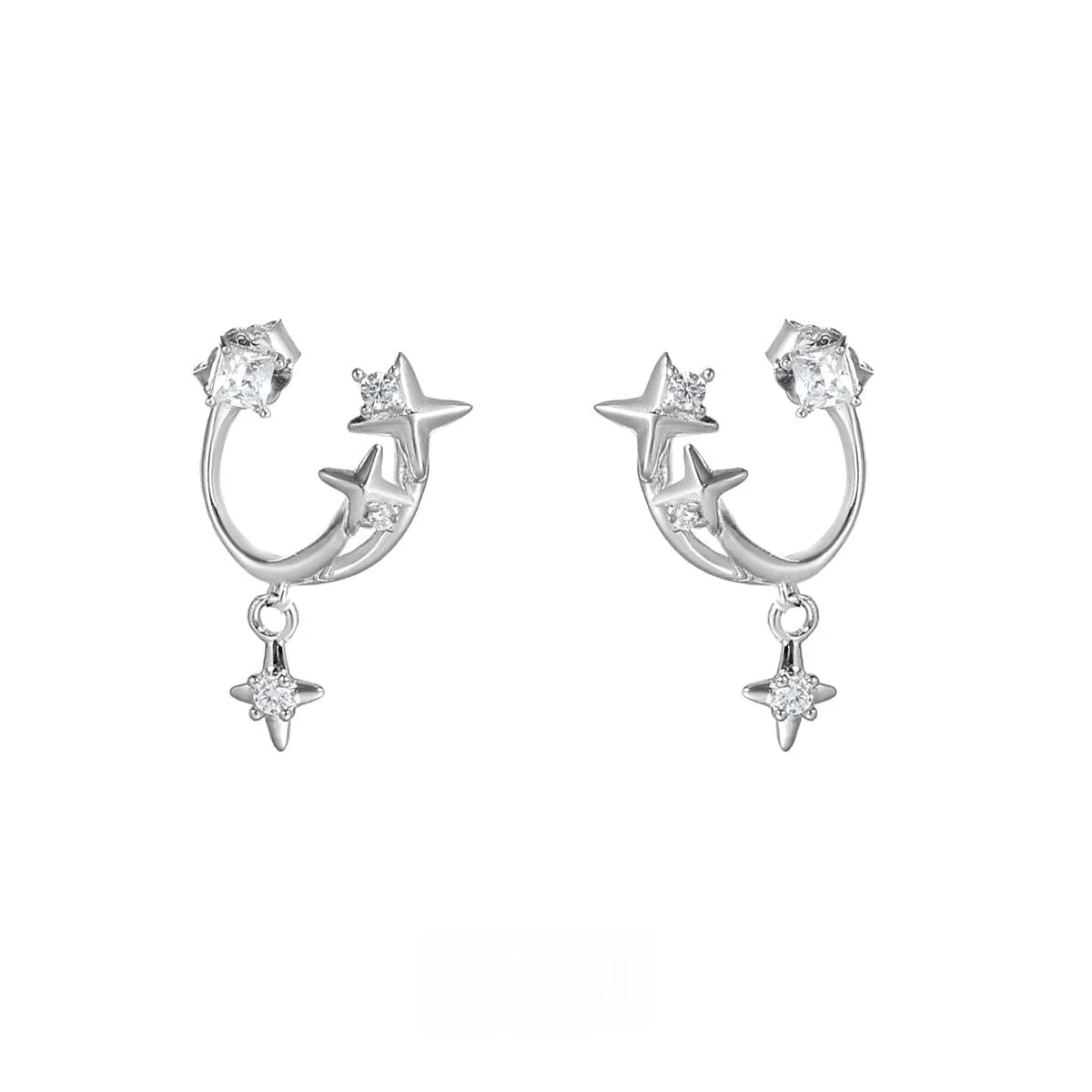 Track zircon ear studs S925 sterling silver star shape white gold colour for women